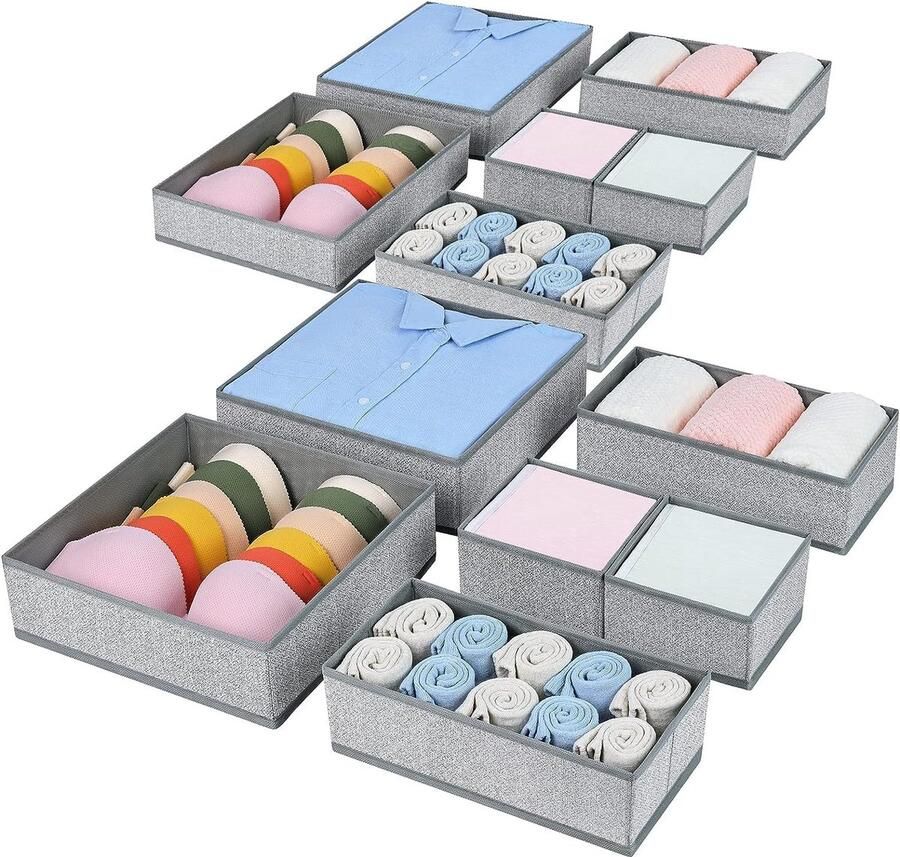 Bastix Organizersysteem met 12 laden lade-organizer opvouwbare opbergdoos stof ondergoedorganizer kledingkast voor kleding bh's sokken stropdassen