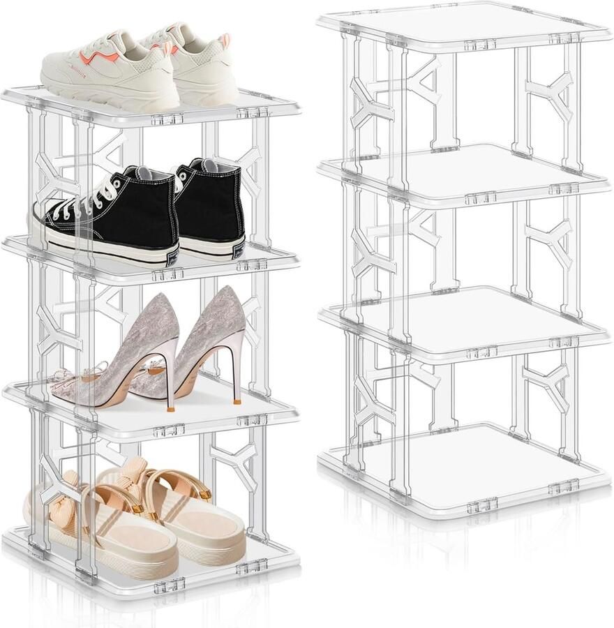 Bastix Schoenenrek 8 niveaus Schoenenrek verticale kast Houten schoenenstandaard Smalle schoenopslag Ruimtebesparend Stapelbare schoenenstandaard voor hal Slaapkamer Keuken Entree (wit 8 niveaus)