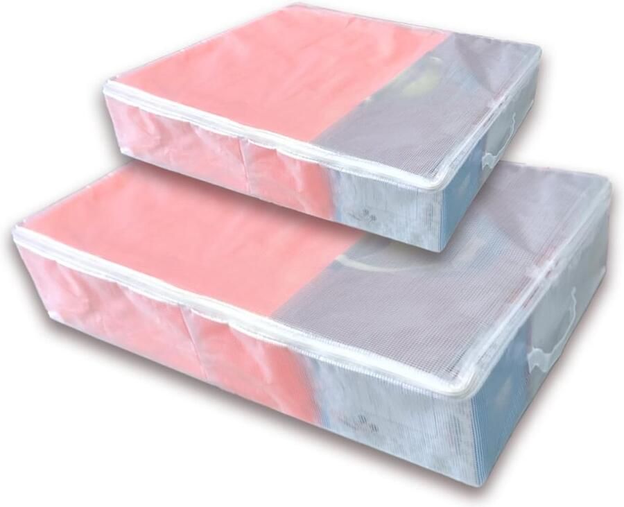 Bastix Set van 2 opvouwbare opbergzakken voor onder het bed transparante PVC-opbergdoos voor onder het bed met grote capaciteit en kijkvenster met 3 versterkte handgrepen op de kast (XL+S)