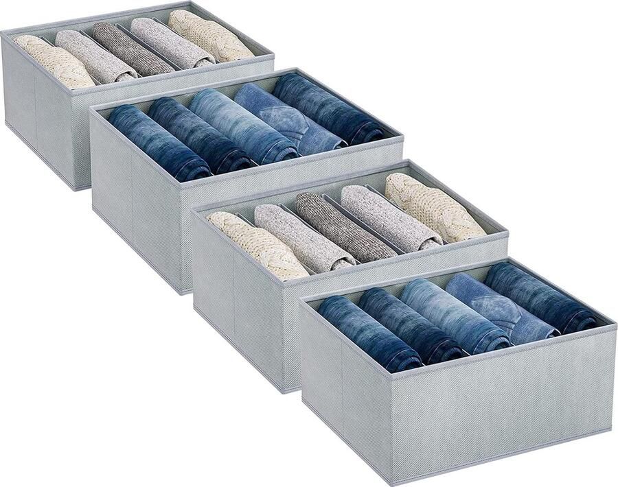 Bastix Set van 4 kastorganizers opvouwbaar lade-organisatiesysteem lade-organizer opbergdozen ladebox opbergruimte voor broeken ondergoed grijs
