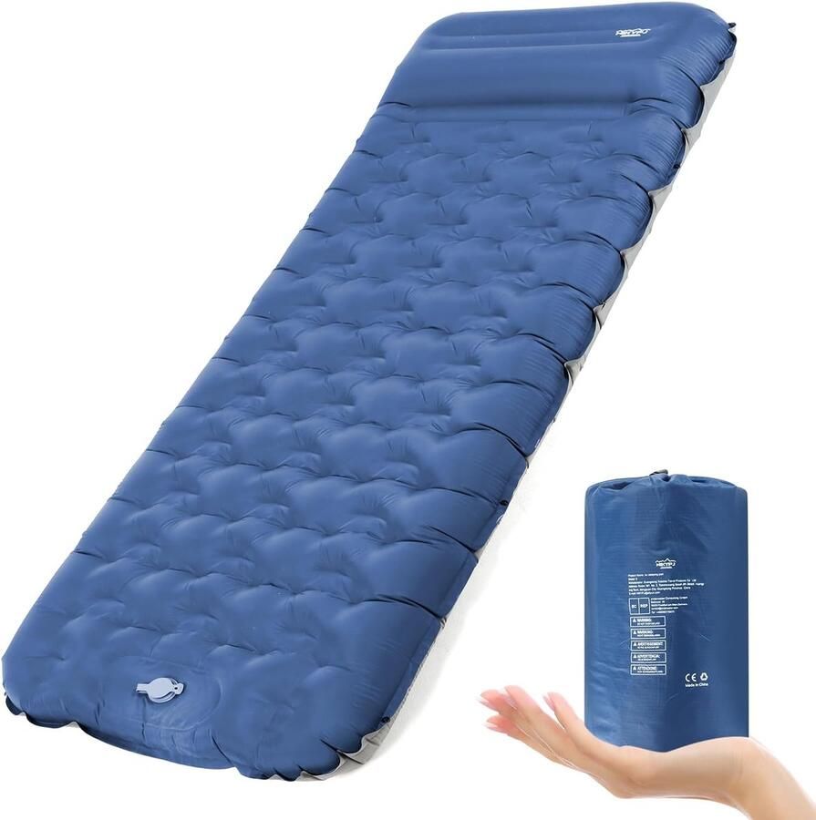 Bastix Slaapmat 12 cm voetpomp opblaasbare slaapmat ultralicht waterdicht met kussen verbeterde ondersteuning slaapmat voor wandelen buiten kamperen reizen