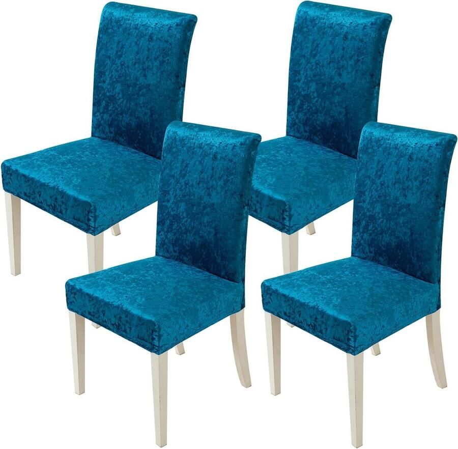 Bastix Stoelhoezen set van 4 elastische hoezen stoelhoes schommelstoelen hoezen voor stoelen blauw-groen fluwelen stoelhoezen voor bureaustoel overtrek keuken woonkamer banket familie