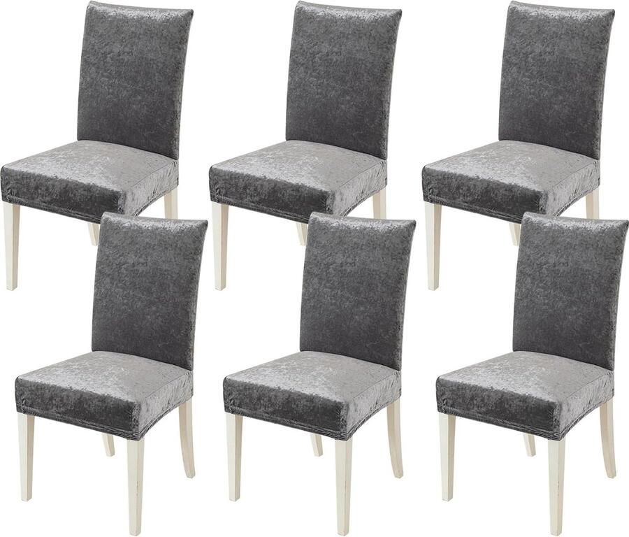 Bastix Stoelhoezen set van 6 elastische hoezen stoelhoes schommelstoelhoezen voor stoelen grijs fluwelen stoelhoezen voor bureaustoel overtrek keuken woonkamer banket familie bruiloft