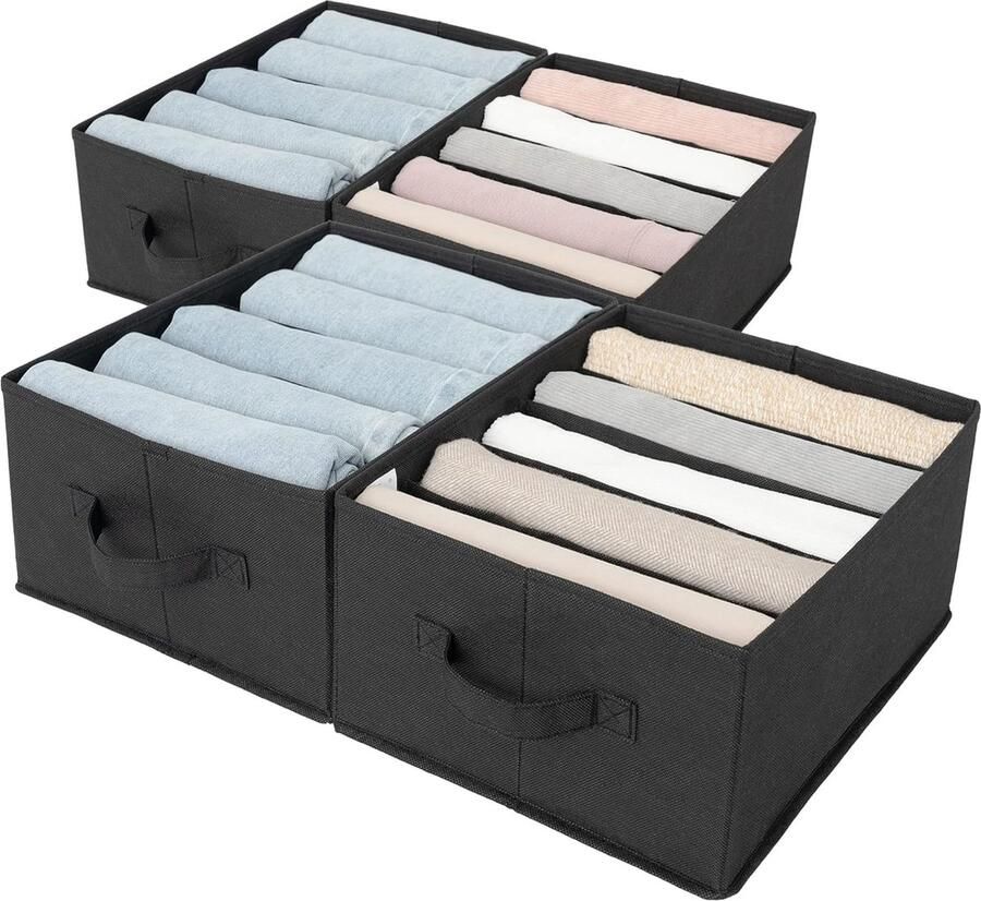 Bastix T-shirt organisatoren 4 stuks broeken opbergorganizer zwarte garderobe organisator broeken opvouwbare broekendoos kast organisator kleding jeans pullover organisator voor garderobe
