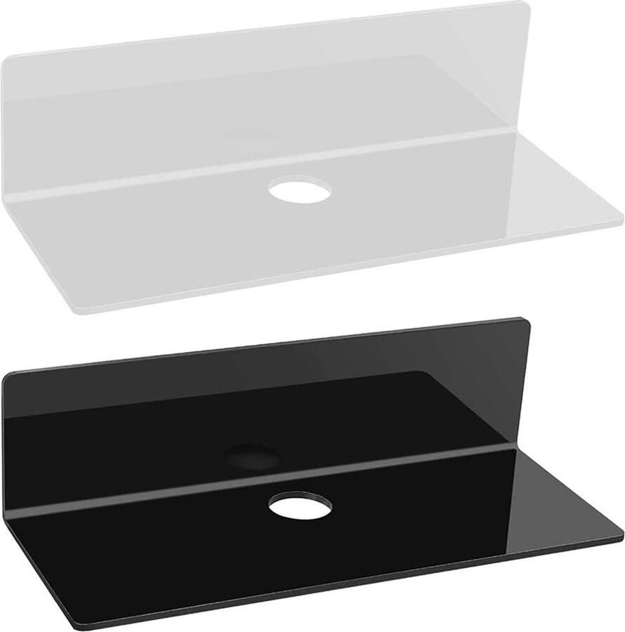 Bastix verkooprek 2 stuks zwevende planken opbergrek acryl wandrek zwevende planken met kabelhaak en draadgat voor wekkers planten luidsprekers boeken (wit en zwart)