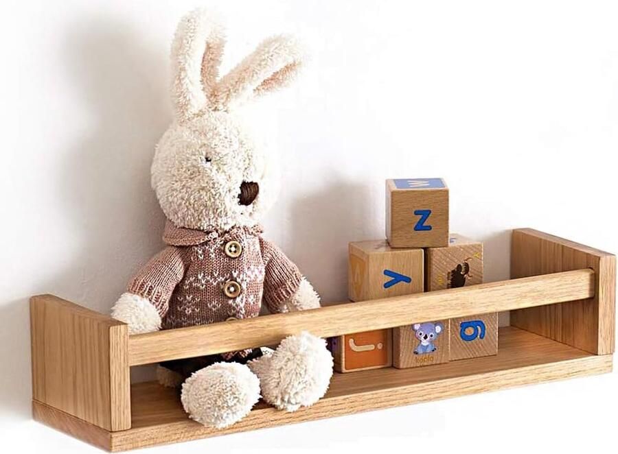 Bastix Wandrek voor kinderkamer hout boekenplank muur 40 cm wandrek massief eiken voor kinderkamer eiken zwevende plank fotolijst voor boeken sprookjesboeken tijdschrift