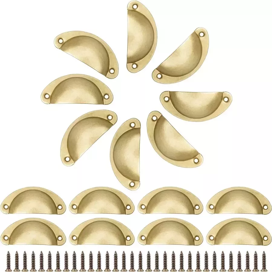 BaTeYa 16 Stks Retro Deur Lade Kast Ijzer Shell Cup Handvat Antiek Messing Meubelknoppen Keuken Kast Deur Knoppen Metalen Vintage Shell Pull Handgrepen met Schroeven