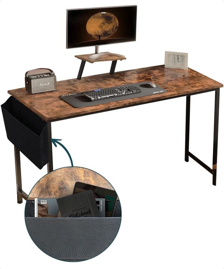 BAUER & MEYER Bureau Computerbureau Computer tafel Bureautafel incl. Monitor standaard + opbergvak 100 x 50 x 76 cm Hout look Bruin - Foto 4
