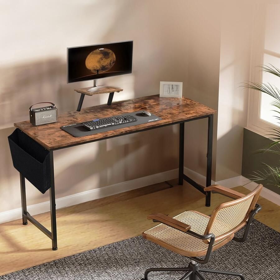 BAUER & MEYER Bureau Computerbureau Computer tafel Bureautafel incl. Monitor standaard + opbergvak 100 x 50 x 76 cm Hout look Bruin