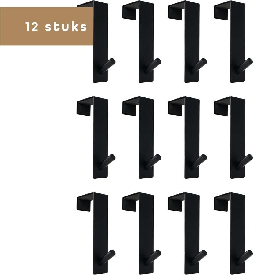 BAULK Deurkapstok – Deurhaak – Deurhanger – Kapstok – Zwart – Modern – Deuren tot 5cm dik – Roestvrij – Set van 12