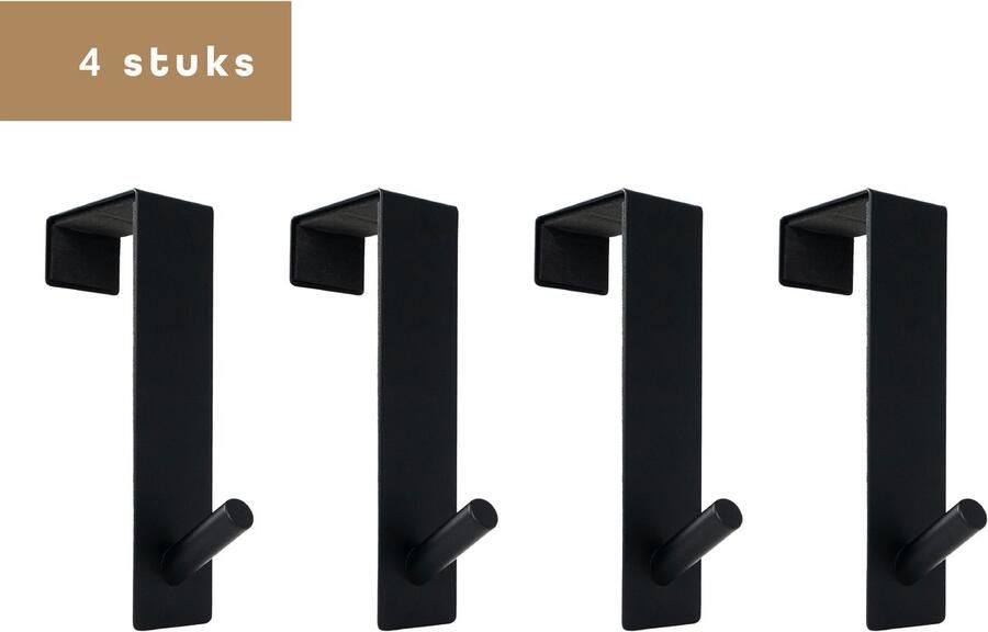 BAULK Deurkapstok – Deurhaak – Deurhanger – Kapstok – Zwart – Modern – Deuren tot 5cm dik – Roestvrij – Set van 4