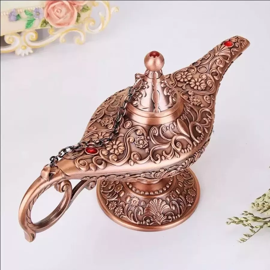 BaykaDecor Uniek Beeldje Grote Aladin Lamp Geschenk Cadeau Antiek Design Sprookjes Genie Woondecoratie Brons 22 cm