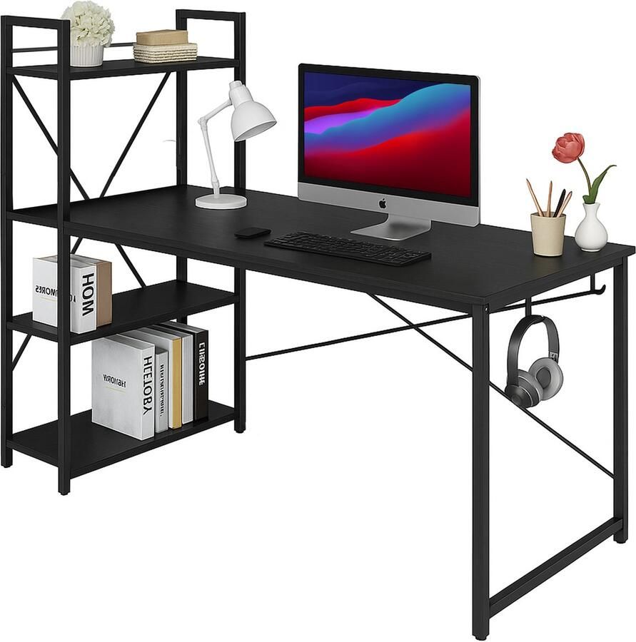 Bayt Bureau Zwart Computerbureau Computer Tafel Bureau Met Plankjes 120x60x75