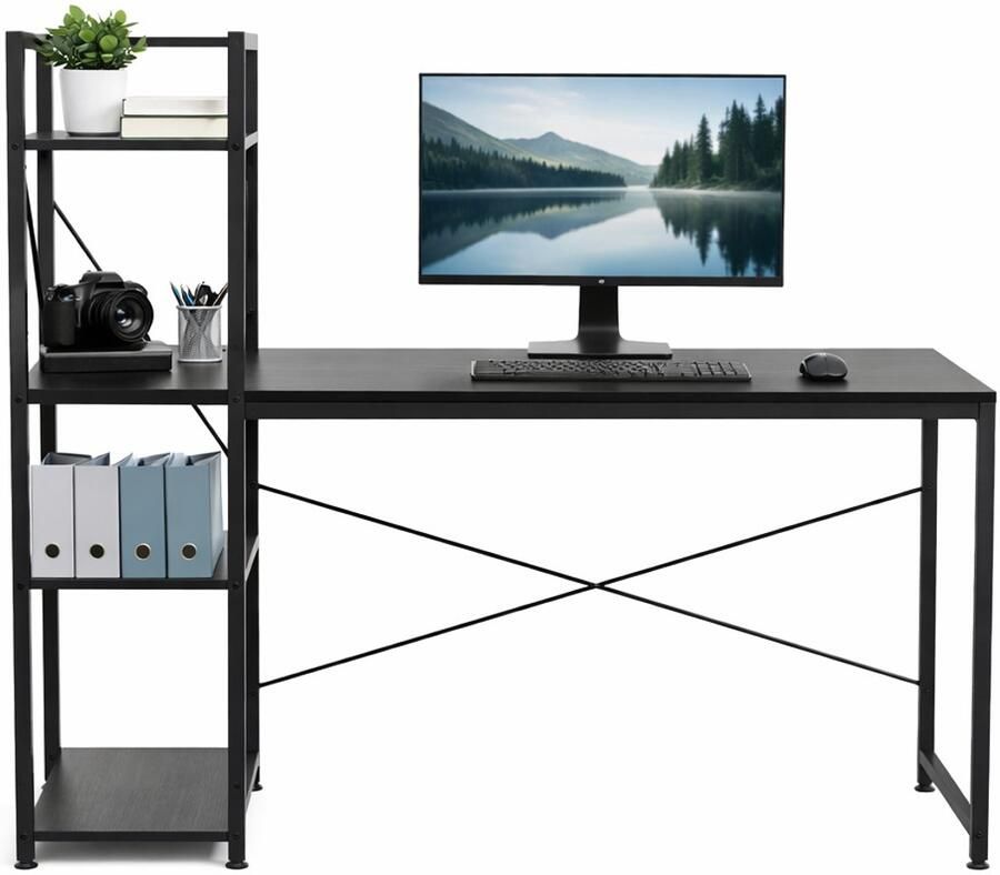 Bayt Bureau Zwart Computerbureau Computer Tafel Bureau Met Plankjes 120x60x75 - Foto 4
