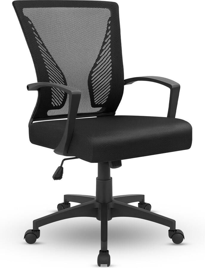 Bayt Ergonomische Bureaustoel Office Chair Bureaustoel volwassenen Kantoorstoel Verstelbaar Zwart Nylon basis