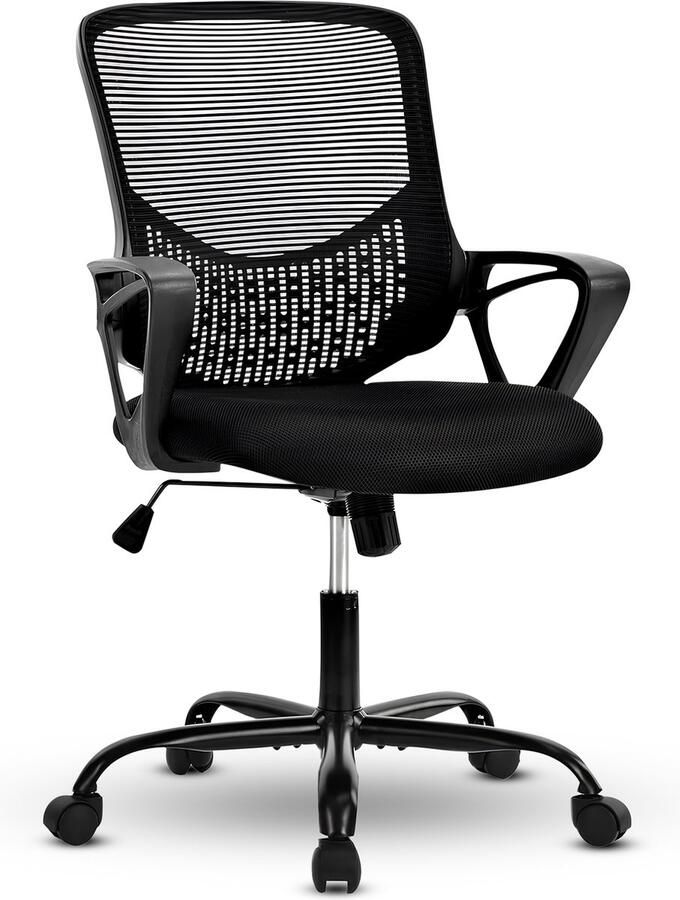 Bayt Ergonomische Bureaustoel Office Chair Bureaustoel volwassenen Kantoorstoel Verstelbaar Zwart Metalen basis