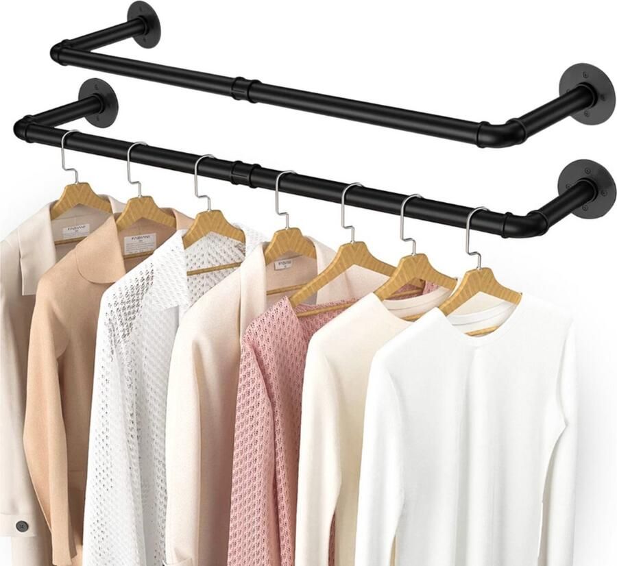 Bayt Vonia Kledingstang 2 stuks Kledingstang Kledingrek Garderobestang Kledingstang Muur 91.5 cm x 25.5 cm Zwart