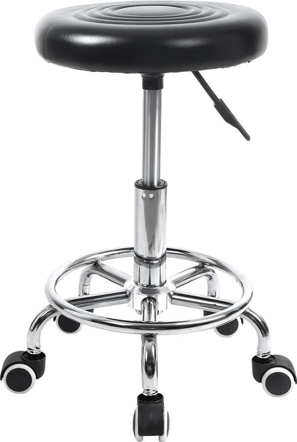 Bayt Zadelkruk Zadelstoel Rond Kapperskruk Zadelkruk op wielen Tabouret In hoogte verstelbaar Zwart - Foto 2