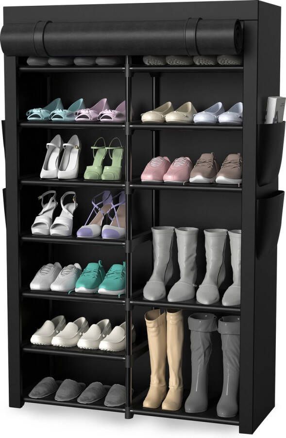 Bayt Schoenenkast Schoenenrek Schoenen en Laarzenrek Laarzenkast Zwart 24 paar 83x30x132 cm