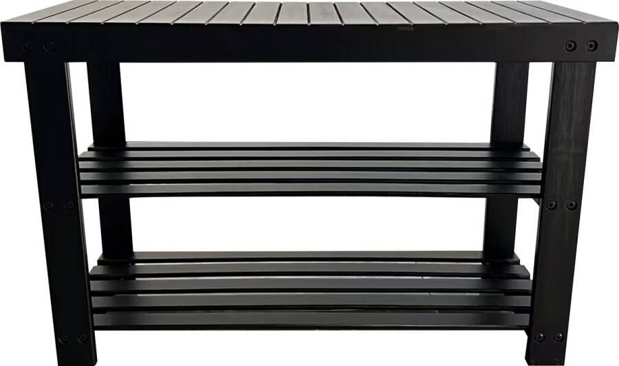 Bayt Schoenenrek Schoenenkast Schoenenbank Hout Zwart 28 x 45 x 70 cm - Foto 2