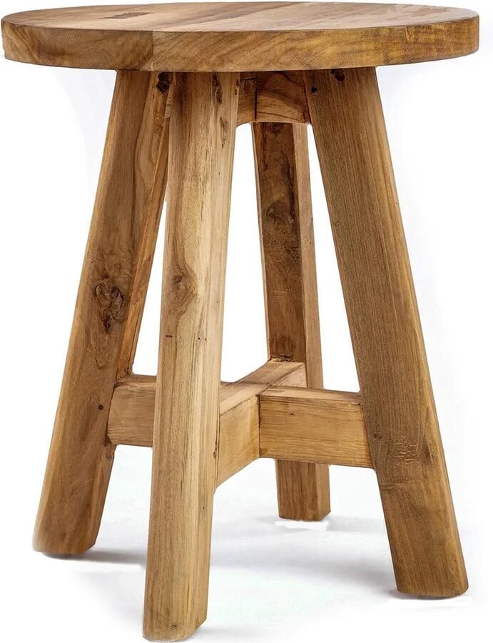 Bazar Bizar Kruk Bijzettafel Atziri Teakhout 35cm Naturel Rond