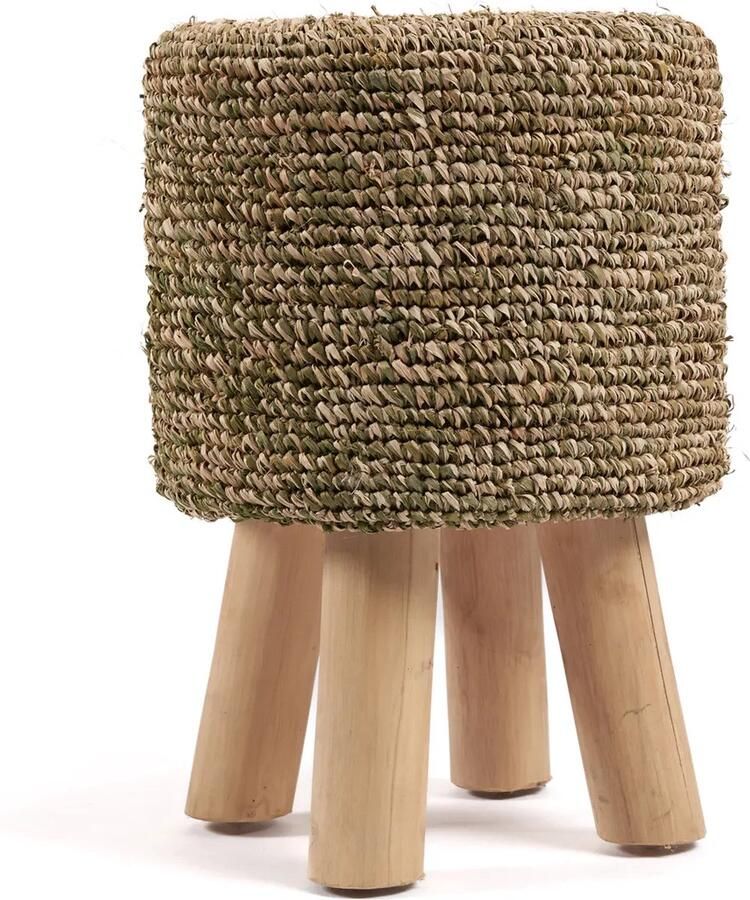 Bazar Bizar De raffia kruk met vlechtwerk junglegroen