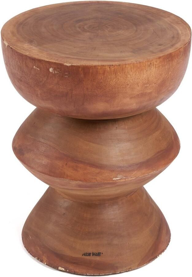 Bazar Bizar Kruk Bijzettafel Indra Suarhout 40cm Naturel Rond