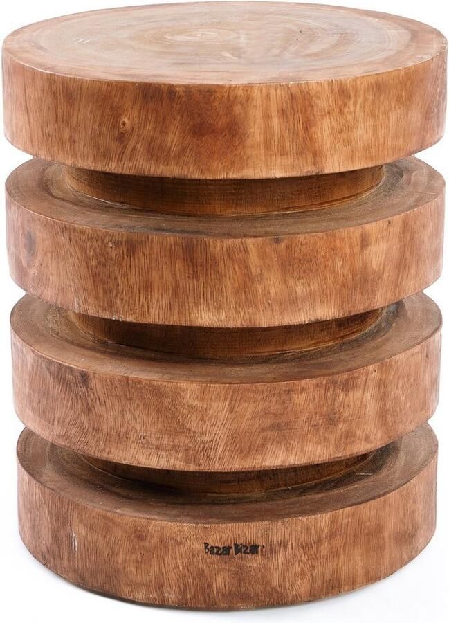 Bazar Bizar Kruk Bijzettafel Massaka Suarhout 30cm Naturel Rond