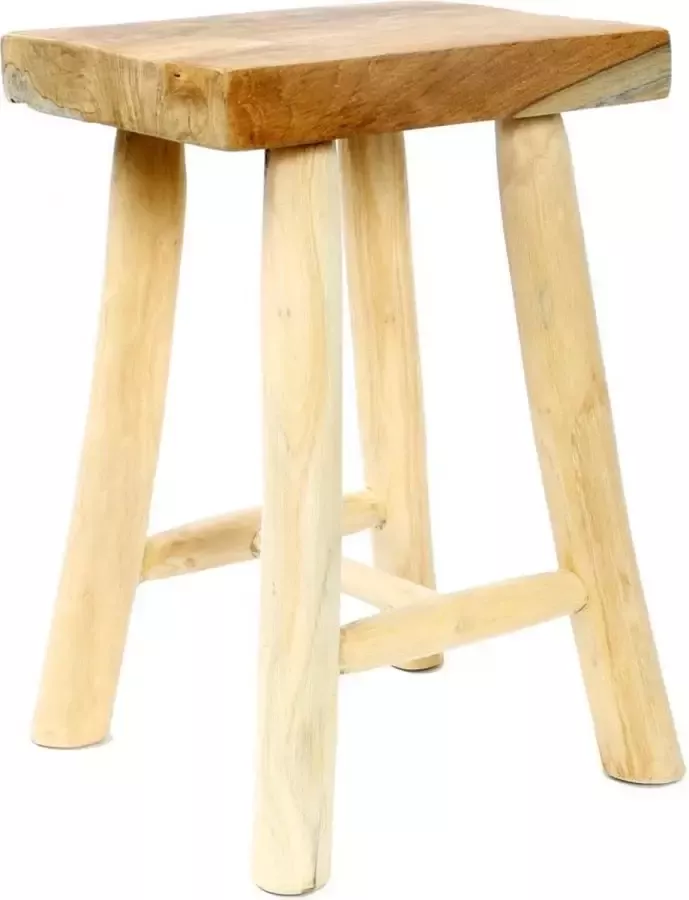 Bazar Bizar Kruk Bijzettafel Kudus Teakhout en suarhout 30 x 25cm Naturel