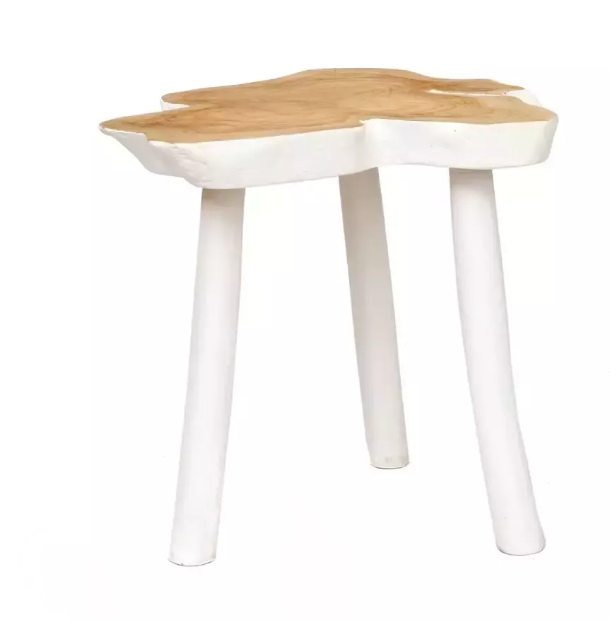 Bazar Bizar De organic bijzettafel naturel-wit teak hout 45x45x40 cm - Foto 2