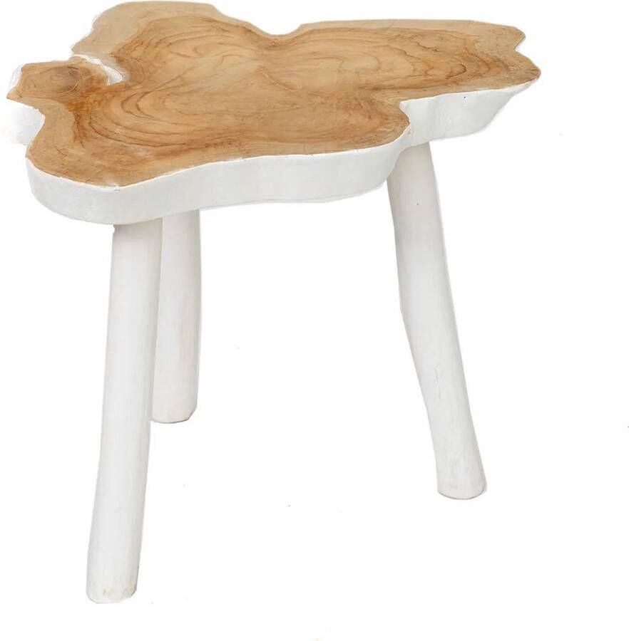 Bazar Bizar De organic bijzettafel naturel-wit teak hout 45x45x40 cm