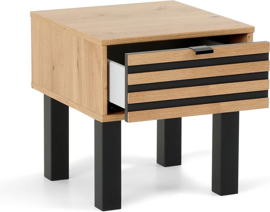 BBright B Bright Nachtkast Flint 1 lade 40 x 44 x 40 cm bianco eiken grafiet