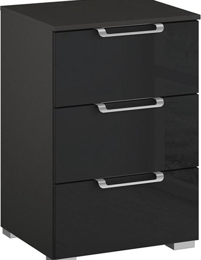 BBright B Bright Nachtkast Sydney met 3 laden 40 x 62 x 42 cm grafiet glas basalt