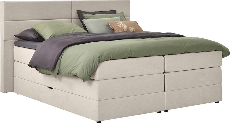 BBright B Bright Opbergboxspring Pearl vlak met gestoffeerd matras 140 x 200 cm natural