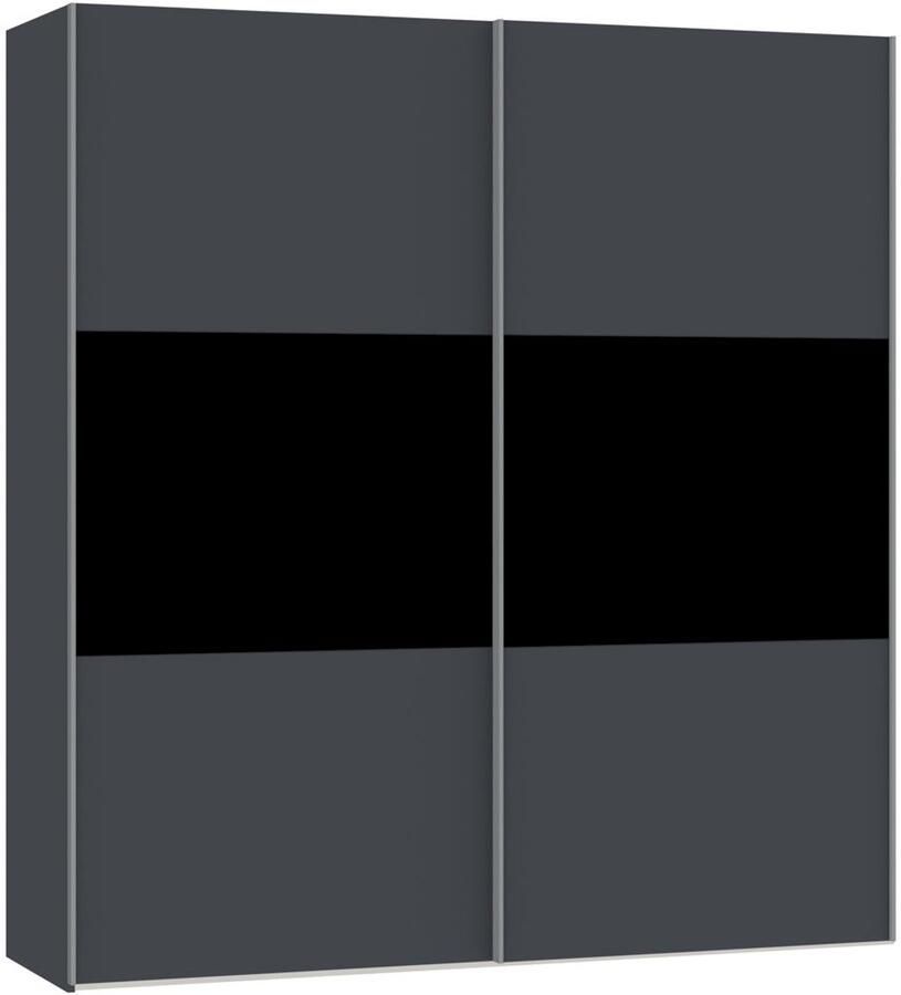 BBright B Bright Schuifdeurkast Kixx met hout- en glaspanelen 203 x 215 x 65 cm donkergrijs zwartglas
