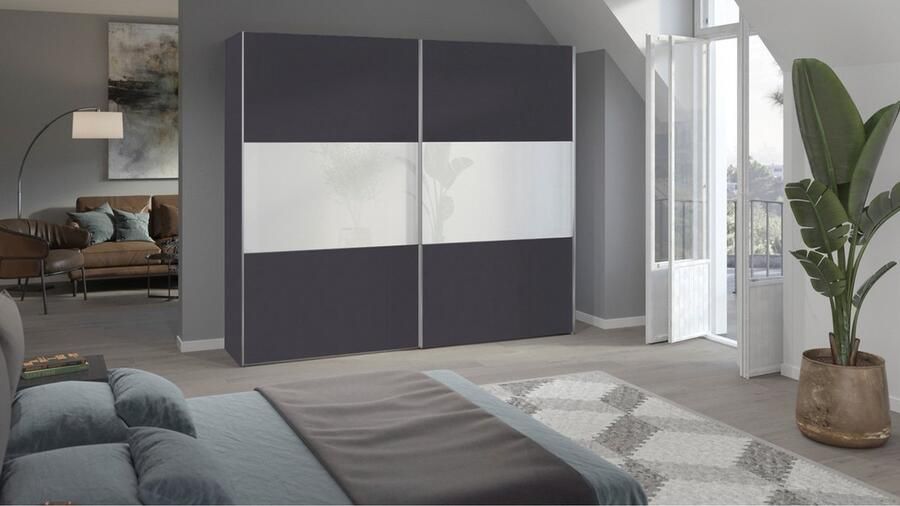 BBright B Bright Schuifdeurkast Kixx met hout- en glaspanelen 253 x 215 x 65 cm donkergrijs wit