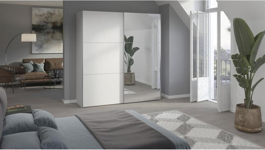 BBright B Bright Schuifdeurkast Kixx met hout- en spiegeldeuren 203 x 215 x 65 cm wit