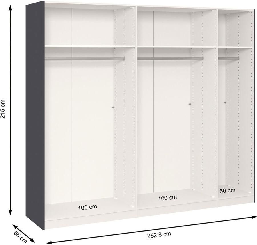 BBright B Bright Schuifdeurkast Kixx met hout- en spiegeldeuren 253 x 215 x 65 cm donkergrijs
