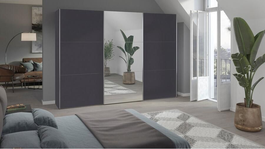 BBright B Bright Schuifdeurkast Kixx met hout- en spiegeldeuren 303 x 215 x 65 cm donkergrijs