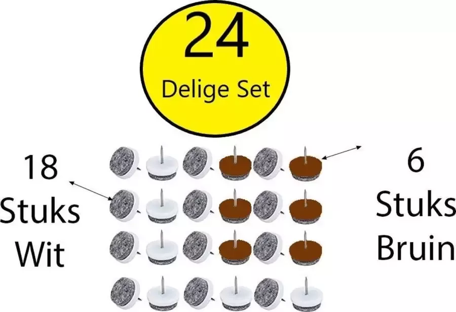 BDO Benson Viltglijders – 24 delige Meubelvilt voor Onder banken en Stoelen – 24mm Vloerbeschermer Anti Kras Vilt Anti Slip Stoelpoot Stoel Beschermers