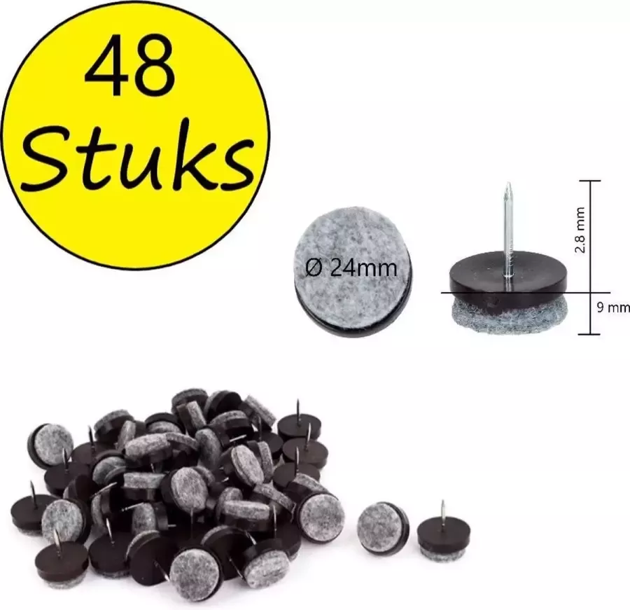 BDO Viltglijder met Nagel 48 Stuks – 24mm – Vloerbeschermer – Anti-krasvilt – Anti-slip Stoelpoot