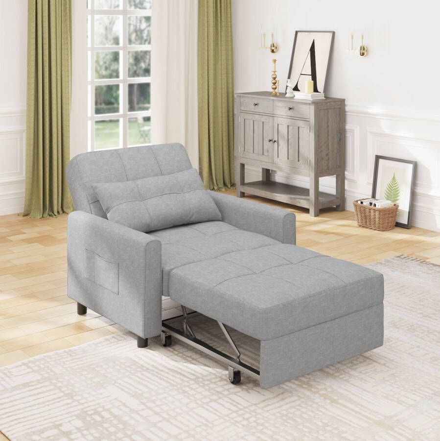 Bealife AR22 Slaapbank 1 Persoons- 3-In-1 Bank met Slaapfunctie Verstelbare Bedbank Sofa met Armleuningen voor Woonkamer Slaapkamer Logeerkamer -191x68x44cm -Licht grijs