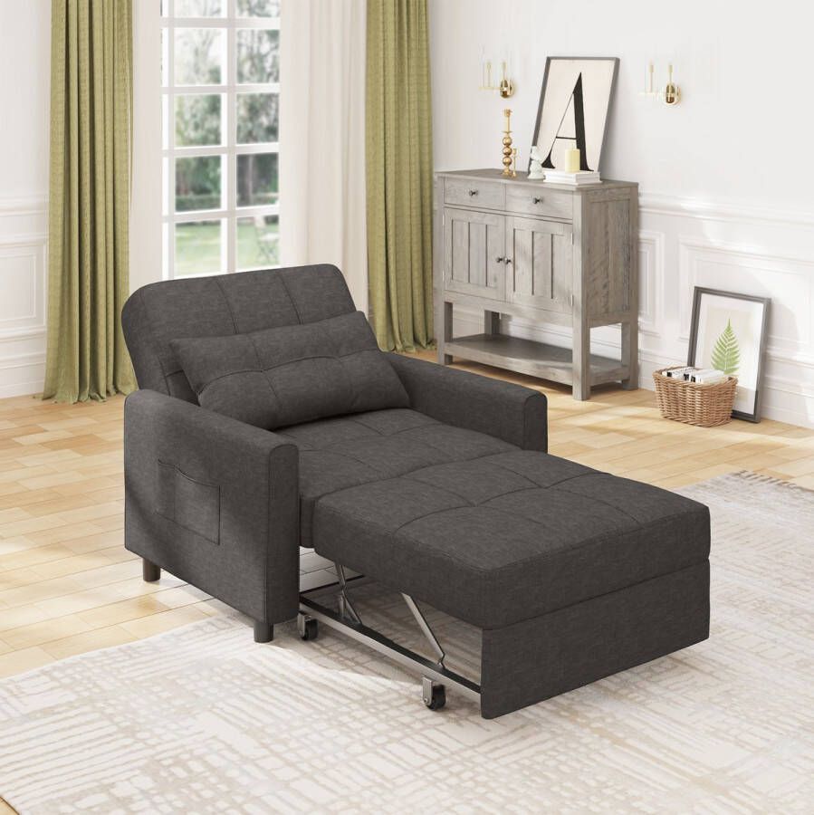Bealife AR22 Slaapbank 1 Persoons- 3-In-1 Bank met Slaapfunctie Verstelbare Bedbank Sofa met Armleuningen voor Woonkamer Slaapkamer Logeerkamer 191x68x44cm-Donkergrijs