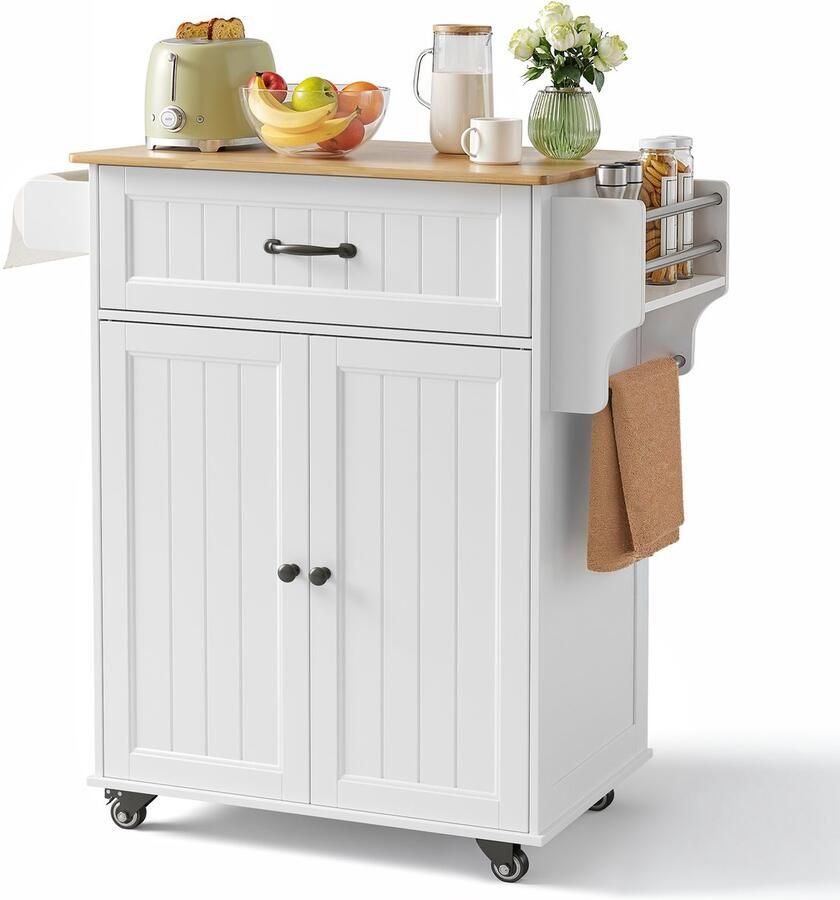 Bealife AK61 Keukenonderkasten keukentrolley met werkblad serveerwagen keukenwagen keukenkast op wielen- 91x45x90cm-Wit