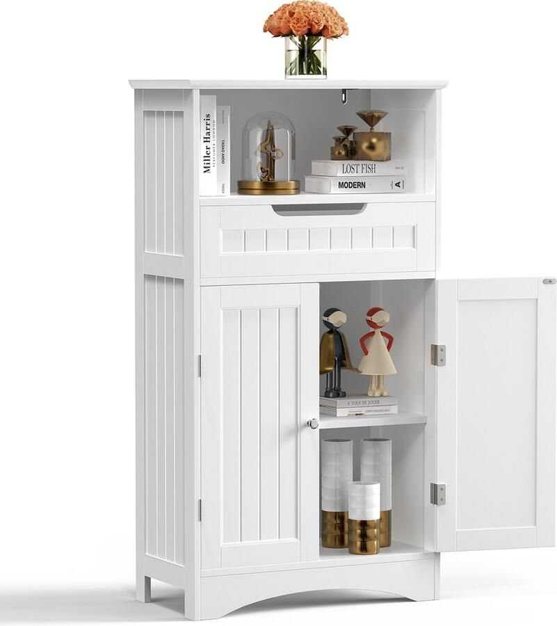 Bealife AP11 Kast met 5 Korven en Deur -Ladekast-Commode-Badkamer Kolomkasten met 2 Kastdeuren Badkamerkasten Wastafelonderkasten voor Badkamer Woonkamer Keuken Hal Vrijstaand MDF 60 x 30 x 108 cm Wit - Foto 2