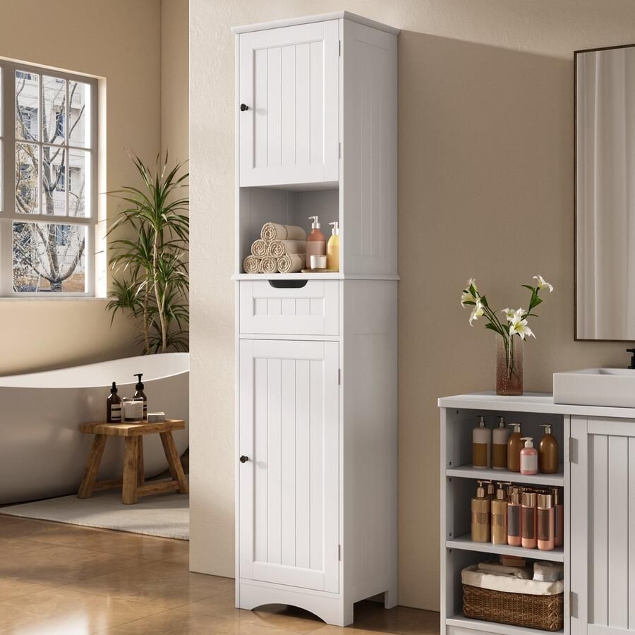 Bealife AP27 Commode met 4 Lades Bijzetkast met Veel Opbergruimte Dressoirs Multifunctionele Kast voor Woonkamer Slaapkamer Hal Vrijstaand Ladekasten 30 x 30 x 85 cm Wit