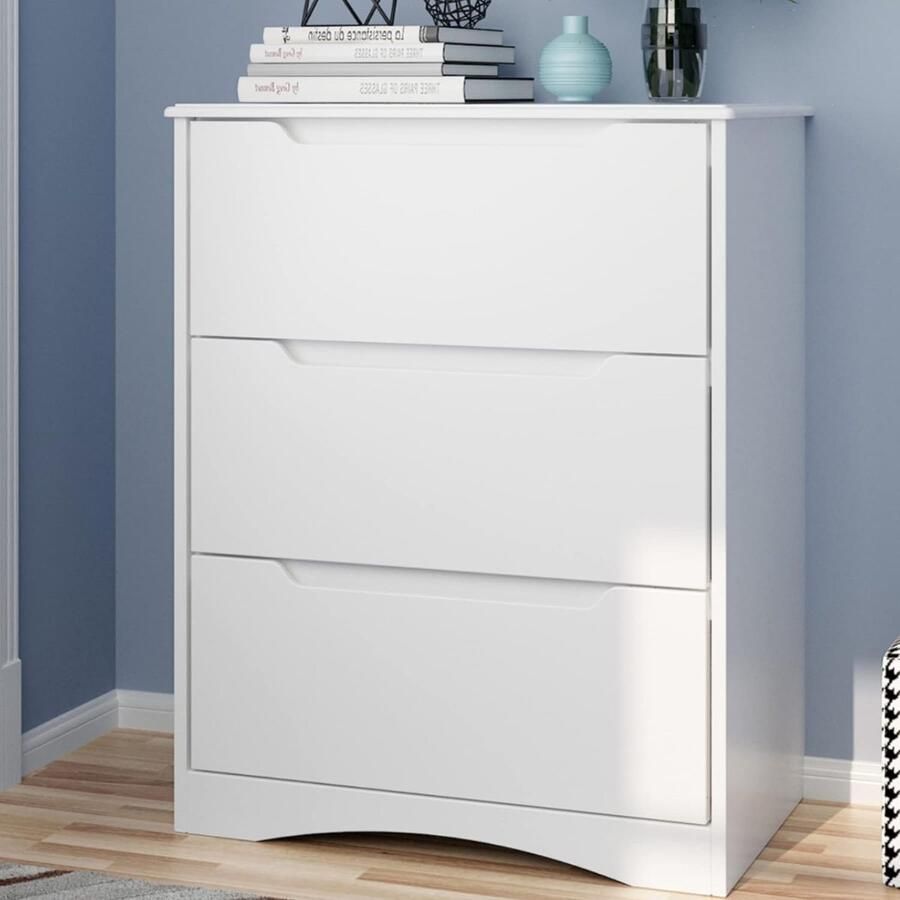 Bealife AP21 Commode met 3 Lades Bijzetkast met Veel Opbergruimte Dressoirs Multifunctionele Kast voor Woonkamer Slaapkamer Hal Vrijstaand Ladekasten MDF 60 x 40 x 82 cm Wit