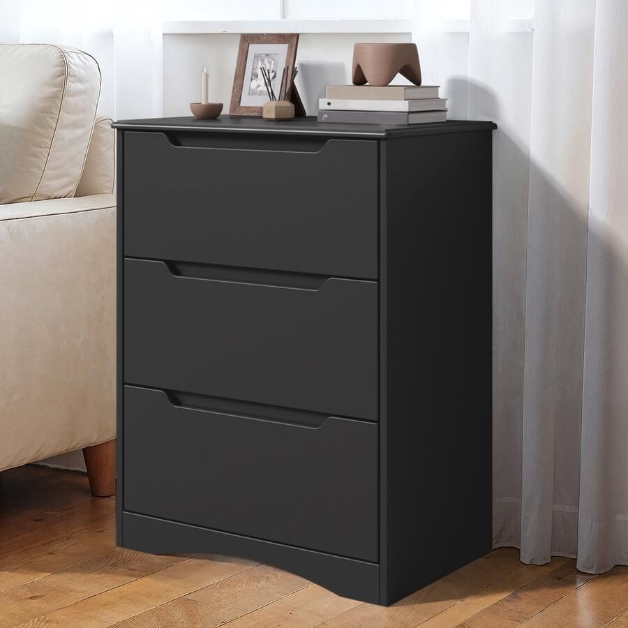 Bealife AP21 Commode met 3 Lades Bijzetkast met Veel Opbergruimte Dressoirs Multifunctionele Kast voor Woonkamer Slaapkamer Hal Vrijstaand Ladekasten MDF 60 x 40 x 82 cm Zwart
