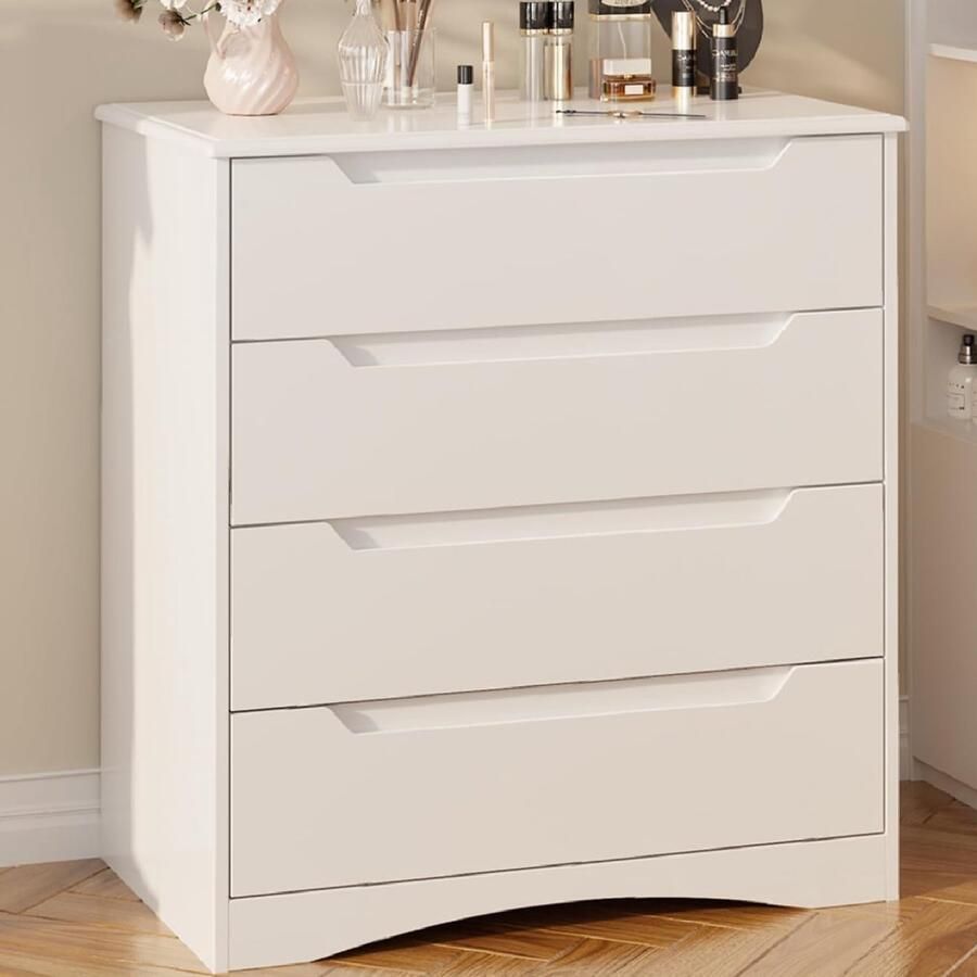 Bealife AP22 Commode met 4 Lades Bijzetkast met Veel Opbergruimte Dressoirs Multifunctionele Kast voor Woonkamer Slaapkamer Hal Vrijstaand Ladekasten MDF 60 x 40 x 82 cm Wit