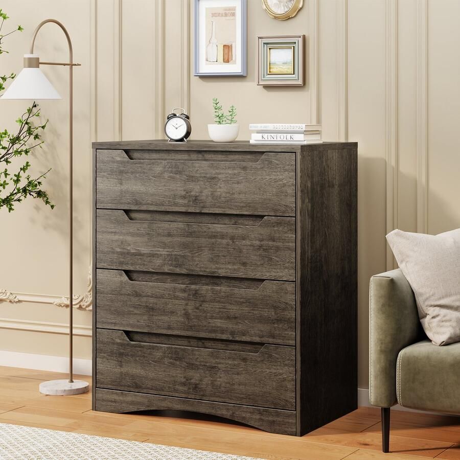 Bealife AP22 Opbergkaste Ladekast met 4 Ruime Multifunctionele Kast voor Woonkamer Slaapkamer Hal Vrijstaand Ladekasten 82 x 71 x 40 cm Donkerbruin